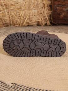 Jesienno-zimowe damskie brązowe, skórzane, wodoodporne, grube, polarowe, modne śniegowce i futrzane buty