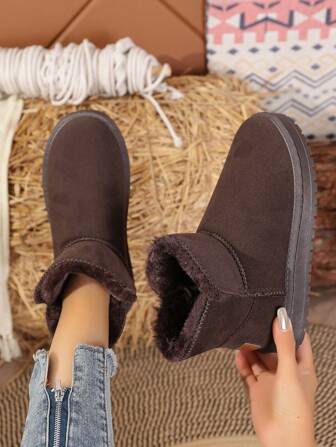 Fall/Winter Women Brown Leather-Like Waterproof Thick Fleece Fashion Snow Boots,Fur Boots