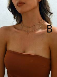 2 Stücke Natürstein Edelstahl Ketten Halsketten Set, minimalistischer Choker, Schmuck, für den täglichen Gebrauch, Dates, Urlaub, Party, Strandmode, Geschenk für sie