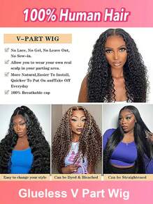 Loose Curly V Part Wig Human Hair  Glueless No Leave Out Upgrade V Part Human Hair Wigs For Black Women Curly Brazilian Virgin Human Hair U Part Wig V Shape No Sew In No Glue 250 Density Natural Color - Natural Black - Xem 7