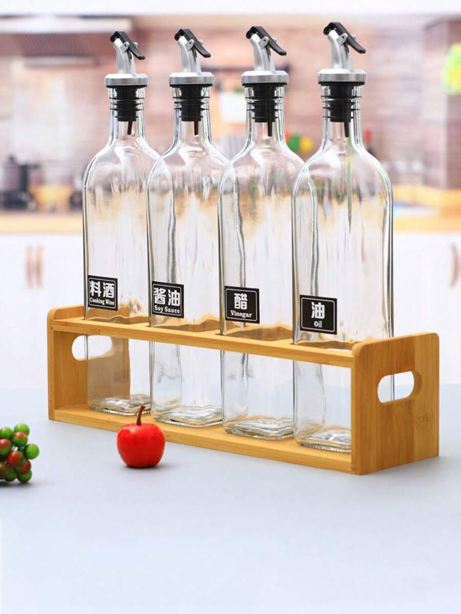 1pc Square Glass Oil Bottle, LeakProof Home Kitchen Vinegar Bottle