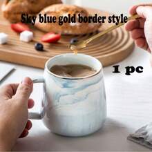 1 pieza Taza cerámica de gran capacidad para uso doméstico y de oficina, taza de café de pareja con patrón de mármol creativo, taza sencilla de desayuno para volver a la escuela - multicolor - Ver 15