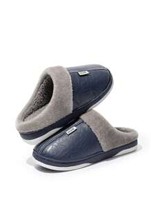 Pantuflas impermeables para hombres, forradas térmicamente de PU, mullidas para interiores, zapatos de estar por casa con suela antideslizante para invierno