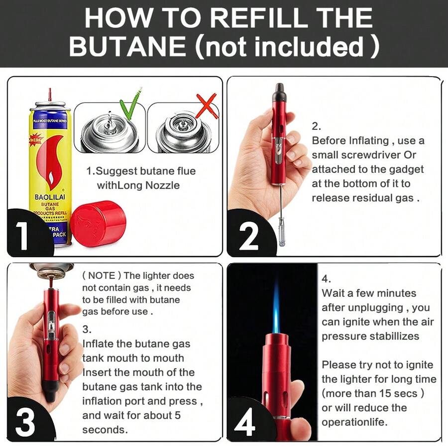 Windproof Torch Lighter Click Butane Gas Refillable Free In Assorted