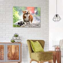 1PC Framed Cute Puppy Personalized Canvas Painting Print - Canvas Decoration For Bedroom, Living Room, Study, Wedding Baby Pets Home Wall Art - 彩色 - 查看 2