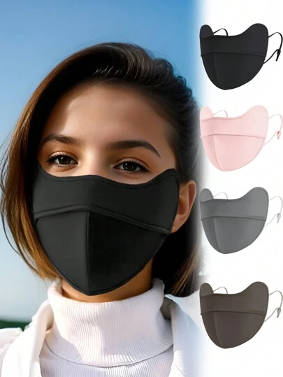 1件装女士休闲纯色保暖加厚防风防紫外线眼角面罩（整体略微宽松，请参考尺码指南，观看视频了解实物拍摄效果），适合旅行、户外活动、日常佩戴、上学等场合。