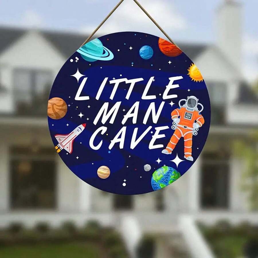 Original Art Deco Style Little Man Cave Wooden Wall Art Sign - Wall Mountable Space-Themed Hanging Decor For Living Room, Home, Restaurant, Bar, Cafe - Multicolor - View 1