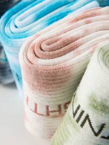 1 par de calcetines tipo tripulación con efecto tie-dye unisex, calcetines de yoga con estampado de letras y agarre antideslizante, aptos para el hogar y deportes, para gimnasio