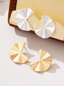 Textured Metal Stud Earrings - Yellow Gold - View 5