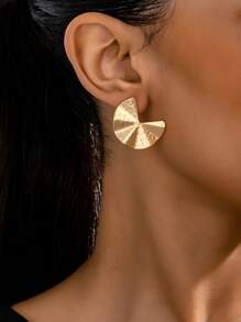 Textured Metal Stud Earrings - Yellow Gold - View 8