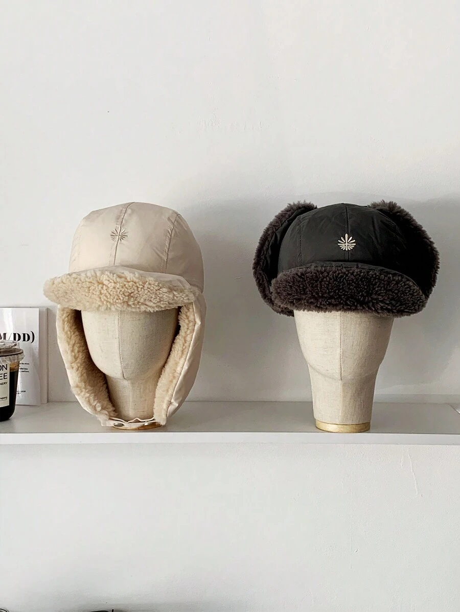 保暖加厚冬季户外骑行乌沙卡帽，男女通用保暖护耳滑雪飞行员帽 - 山標拼色圓頂雷鋒帽 - 查看 1