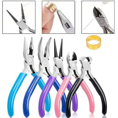 1-5pcs Jewelry Plier Set - Flat Nose Pliers, Pointed Nose Pliers, Round Nose Pliers And Wire Cutters, Suitable For Jewelry Repair, Wrapping And Crafting - Durable Steel Material, Ergonomic Design, Comfortable Grip