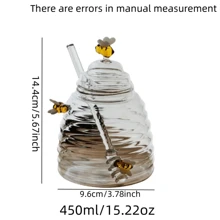 Joivida 1pc 450ml Creative Bee Theme Glass Honey Pot With Stirrer, Borosilicate Heat-Resistant Storage Jar, New Year, Thanksgiving Day, Christmas Gift, Rama Table Decor, Family Dining, Afternoon Tea Use, High-End Cafe Supplies, Special Gift, Refreshing Spring/Summer Decor - 450ml - View 3