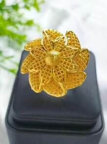 1 件时尚女士花朵镂空镀金戒指，适合迪拜、欧洲、非洲、新娘、婚礼派对、万圣节、感恩节、圣诞节、复活节等节日礼物，可调节尺寸珠宝 - 金黃色 - 查看 21