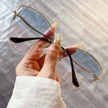 Kính thời trang mắt mèo viền không gọng mới, Kính thời trang màu chuyển sắc cổ điển quá khổ hợp thời trang, Phong cách Boho thanh lịch giản dị phù hợp với mọi mùa, Kiểu dáng unisex phong cách đường phố và phù hợp với áo len, áo khoác, áo nỉ, quần da và quần túi hộp - Vàng - Xem 2