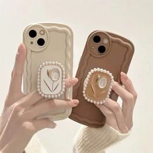 1 件花珍珠手机壳支架，背贴松垮伸缩便携式粘合剂，创意时尚，适用于各种智能手机 - 彩色 - 查看 8