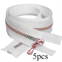 5 件装 5# 方形和圆形玫瑰金单滑块拉链，适用于服装和夹克，有黑色和白色可选，多种尺寸