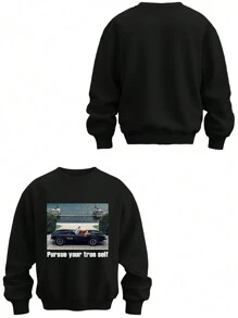 Sudadera cuello redondo personalizada con foto, personaliza tu texto y foto/selfie/grupo/pareja/familia/amigos/paisaje/mascota, sudadera de cuello redondo de forro polar casual de otoño/invierno para hombres, uniforme de vuelta al colegio, personalización de ropa deportiva, regalo de vacaciones, chico del gimnasio, top de manga larga - Negro - Ver 3