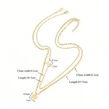 Bộ 2 chiếc/Bộ dây chuyền mặt nơ đơn giản thời trang dành cho nữ Dây chuyền xích môi bằng thép không gỉ màu vàng dành cho nữ - Vàng - Xem 2