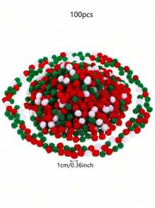 100 piezas de pompones navideños, bolas de pompones rojas, verdes y blancas para manualidades navideñas DIY, decoraciones creativas - Multicolor - Ver 3
