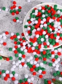 100 piezas de pompones navideños, bolas de pompones rojas, verdes y blancas para manualidades navideñas DIY, decoraciones creativas - Multicolor - Ver 1