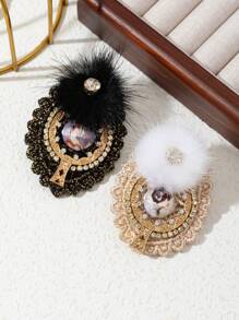 1 件优雅复古宫殿徽章水钻镶嵌貂皮女士胸针，奢华珠宝胸花，适合日常佩戴，约会礼物 - 經典 - 查看 1