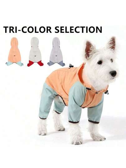 1pc Pet Raincoat , Dog Four Seasons Universal Raincoat, Pet Hooded Jumpsuit, Dog Waterproof Clothes