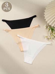 3 Packs Breathable No Show Triangle Panties Set, Mid Waist Solid Color Seamless Briefs, Underwear & Lingerie - Multicolor - View 3