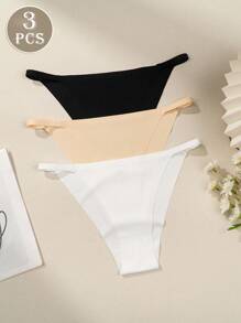 3 Packs Breathable No Show Triangle Panties Set, Mid Waist Solid Color Seamless Briefs, Underwear & Lingerie - Multicolor - View 4