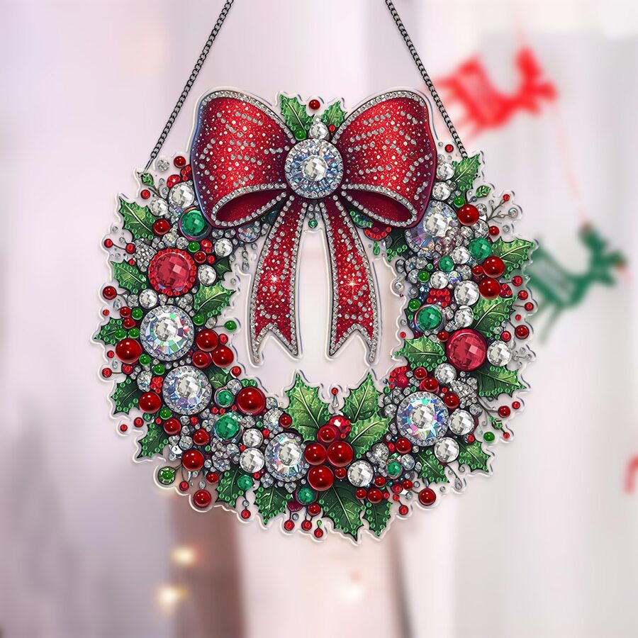 Dayi Diamond Painting Decorations - (Double Sided Printing - Single Sided Rhinestone Decoration) - Christmas Wreath - Multicolor - View 1