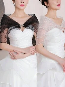 1 Stück süßer, mehrlagiger Rüschen Hochzeits-Schal, Schulterwrap mit Schleifenscnalle, Tüll Braut-Schal, Hochzeits-Braut-Schal, mehrlagiger dünner Garn-Schal-Wrap - eleganter Spitzen-gepunkteter Bogen dünner Tüll Einschulter-Wrap für Braut-Hochzeitsabendkleid Cheongsam - weich, leicht und stilvoller Accessoire für Damen Herbstkleidung - Verschiedenfarbig - Übersicht 12