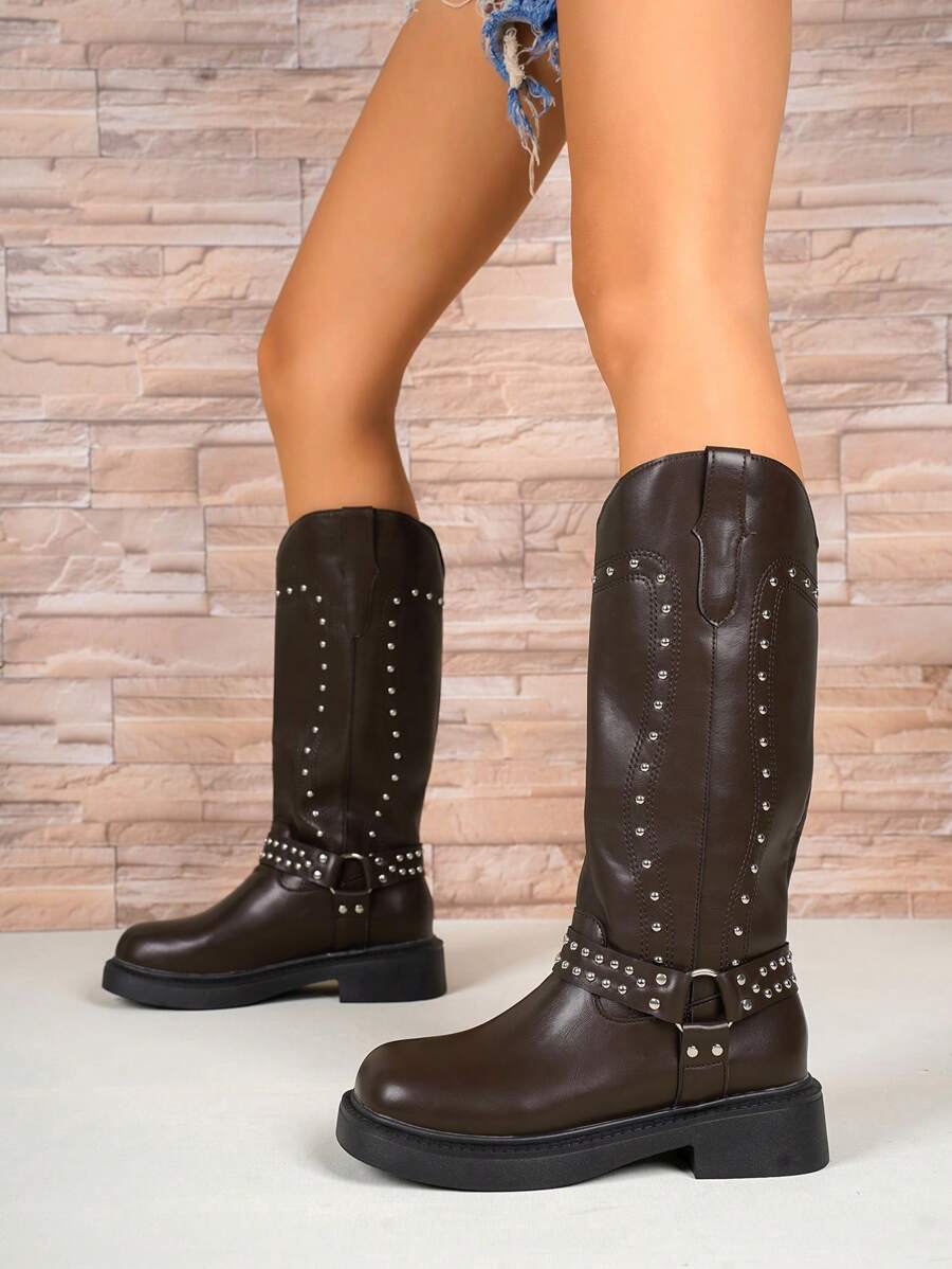 Women's Black Equestrian Tall Boots, Autumn/Winter 2024, Slim Long