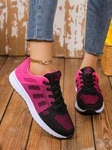 Giày Thể Thao Nữ Lưới Nhẹ Buộc Dây Phía Trước Đường Chạy Bộ - Màu Hồng Tươi - Xem 5