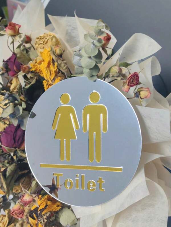 1pc Mirror Surface WC Bathroom Restroom Sign/Indication Plaque, Stickers, Wall Decal, Vinyl Decal For Home Decorations, Spring Decoration Items Refresh Your Home, Festival Decoration Stickers Gifts Birthday Graduation Mirror Wall Wall Decor Room Decor Wall Mirror Mirror For Room Bathroom Decor Living Room Decor