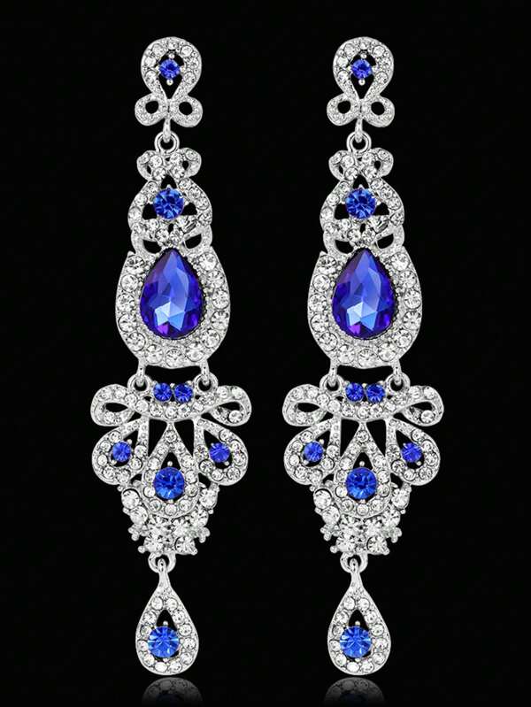 Boucles d'oreilles longues de luxe à fleurs en forme de larme pour femmes, boucles d'oreilles élégantes pour mariage et soirée, cadeau d'anniversaire, accessoire de robe de soirée