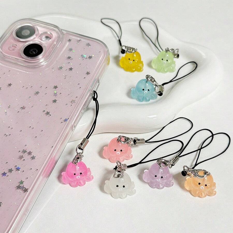 1 móc khóa bạch tuộc phát sáng trong bóng tối thu nhỏ dễ thương, mặt dây chuyền túi xách, mặt dây chuyền ba lô, phụ kiện sinh vật biển mới lạ nhỏ bé - Nhiều màu - Xem 1