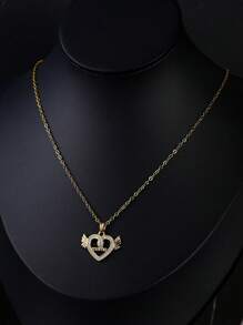 1/5 件套时尚金属铜镀金锆石钻石心形吊坠项链，母亲节和情侣礼物，珠宝制作，适合与朋友日常佩戴 - 彩色 - 查看 3