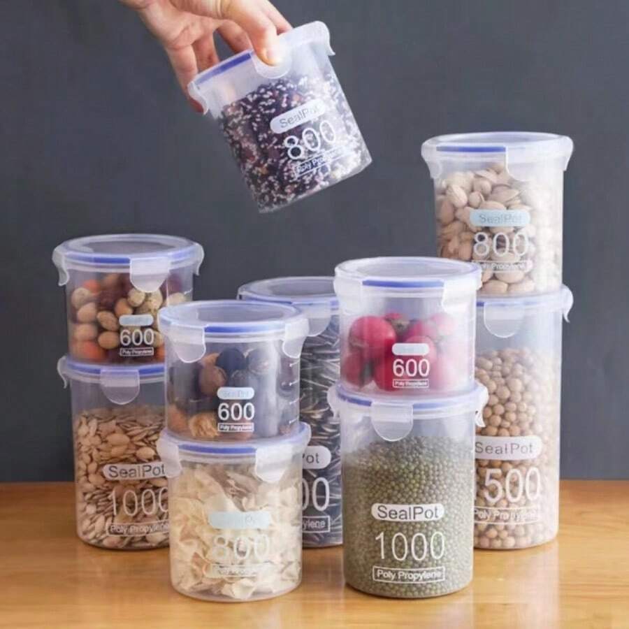 Caja de almacenamiento sellada, organizador de almacenamiento de alimentos transparente para cocina, tanque de almacenamiento de granos, frasco sellado de plástico de gran capacidad a prueba de humedad - Multicolor - Ver 1