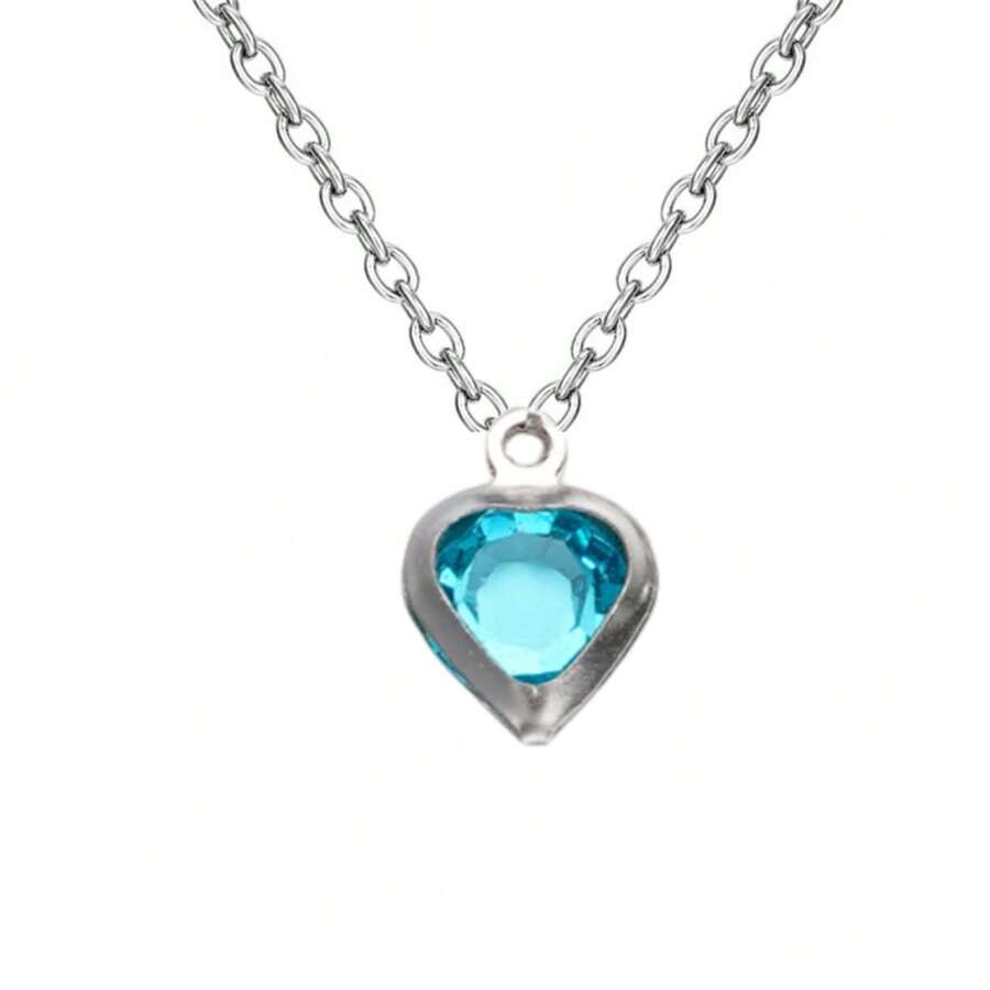 Women's Necklace Heart Point Of Light Stainless Steel Blue Zirconia Stone Gift - 淺藍色 - 查看 1