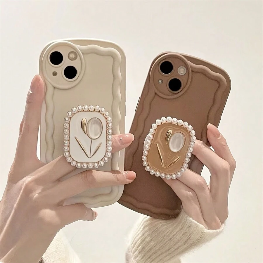 1 件花珍珠手机壳支架，背贴松垮伸缩便携式粘合剂，创意时尚，适用于各种智能手机 - 彩色 - 查看 1