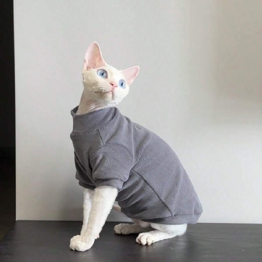 Quần áo mèo không lông Sphynx, áo nỉ mềm co giãn ấm áp cho mèo Devon Rex mùa thu/đông - Xám - Xem 1