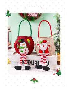 1 件圣诞苹果袋、儿童圣诞小礼物/糖果袋、圣诞老人亚麻圣诞手提包，适合节日、冬季 - 彩色 - 查看 4