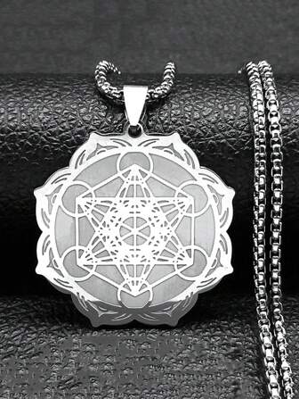 Sacred Geometry Metatron Cube Angel Sealed Archangel Necklace For Women Men Stainless Steel Gold/Silver/Black Flower Of Life Flower Chain Jewelry Christmas New Year Valentine's Day Holiday Gift