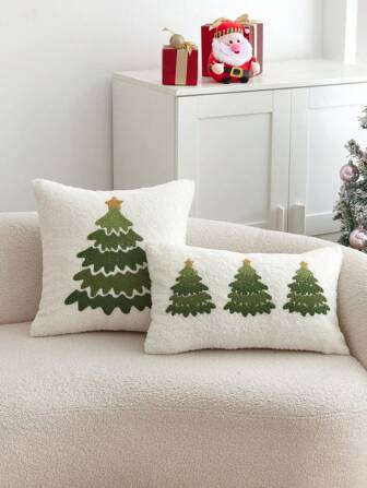 1 件圣诞星和圣诞树刺绣抱枕套，适用于室内装饰，圣诞装饰枕套，无枕芯