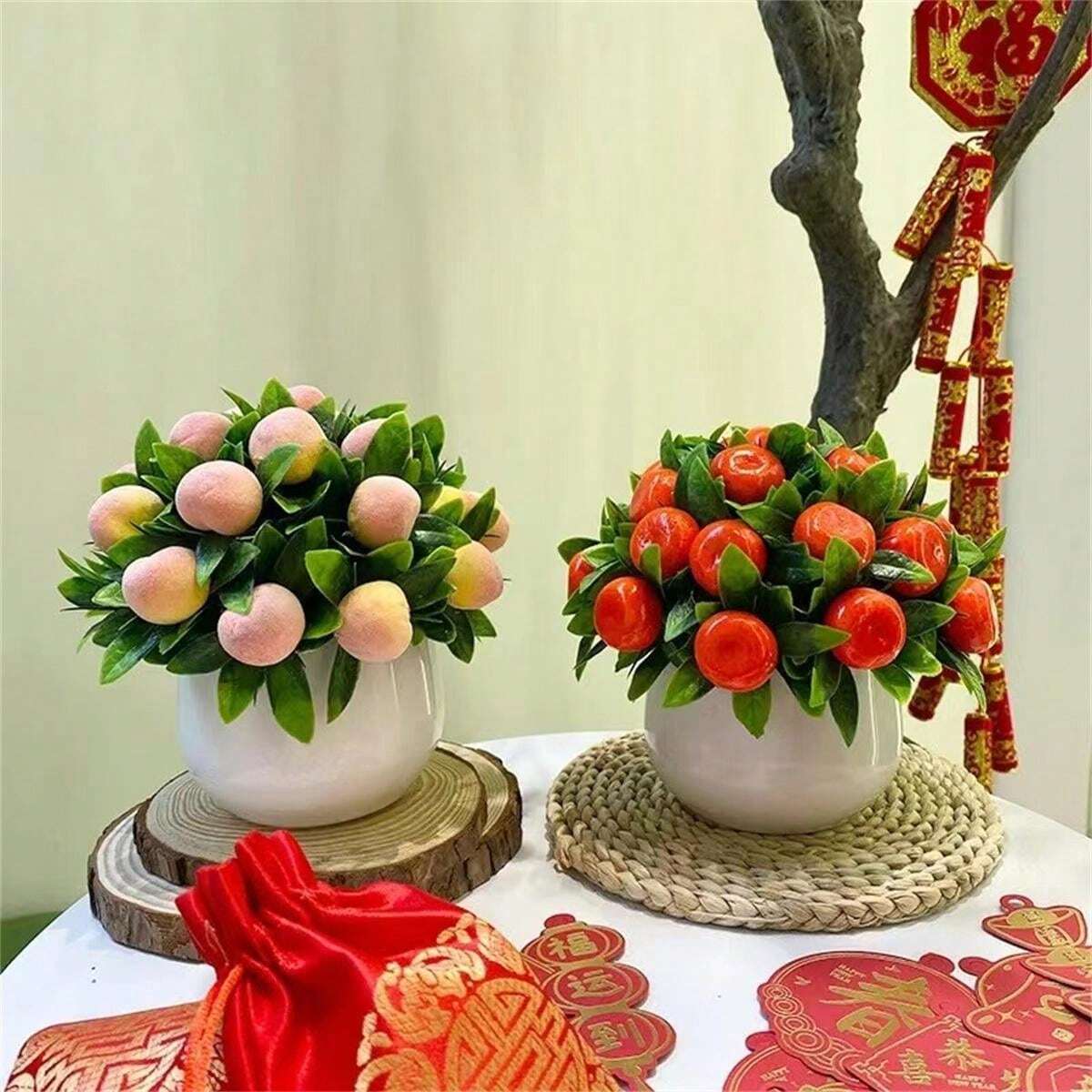 Artificial Feng Shui Coins & Flower Decor, Living Room And Coffee Table