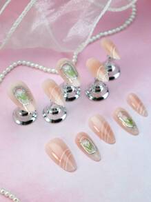 Thể hiện tình yêu của bạn với bộ 10 móng tay giả hình quả hạnh nhân màu hồng Cottagecore dạng bấm thủ công màu hồng chuyển sắc với họa tiết hoa tulip Bắc Âu phủ toàn bộ móng tay giả bằng acrylic dùng hàng ngày cho phụ nữ và trẻ em gái mùa xuân và mùa hè & 1 dũa móng tay mini & 1 tờ keo dán - Hồng - Xem 4