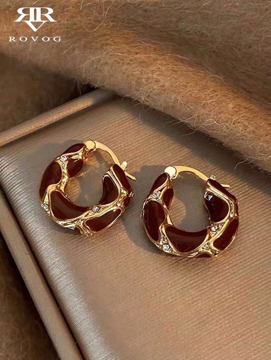 1 Đôi Hoa tai tròn cổ điển thanh lịch hàng ngày sang trọng đa năng của Pháp, phụ kiện không thể thiếu cho trang phục Thu/Đông của phụ nữ