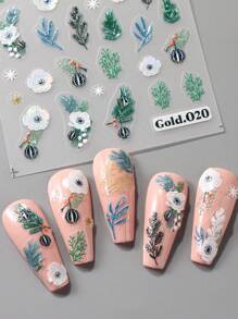 2 miếng dán móng tay họa tiết hoa Aurora Christmas, hình lá hoa sáng bóng, miếng dán móng nghệ thuật dạng gel tự dính, phụ kiện trang trí móng tay - Nhiều màu - Xem 4