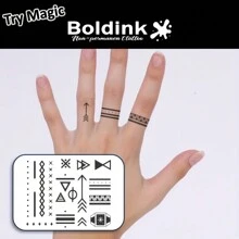 Boldink Non-Permanent Tattoo Technique With Beautiful Geometric Line, Arrow And Other Patterns. Men's Hand Tattoo Sticker, Realistic And Waterproof, Lasts 1-2 Weeks With Real Tattoo Effects. No Commitment, Easy To Apply, Very Cool. - Black - View 2