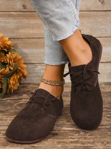 Women's Fashion Lace-Up Hollow Out Decorative Slip-On Flat Loafers, Round Toe Casual Soft Bottom Low-Top Comfortable Lightweight Shoes, Suitable For All Seasons